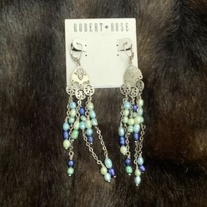 Robert Rose Silver and Blue-Green Natural Pearl Earrings